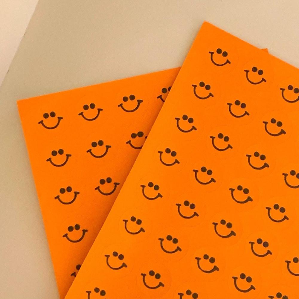 15mm 형광 오렌지 컬러 스마일(2장) / 네온스티커 스마일스티커 포장스티커