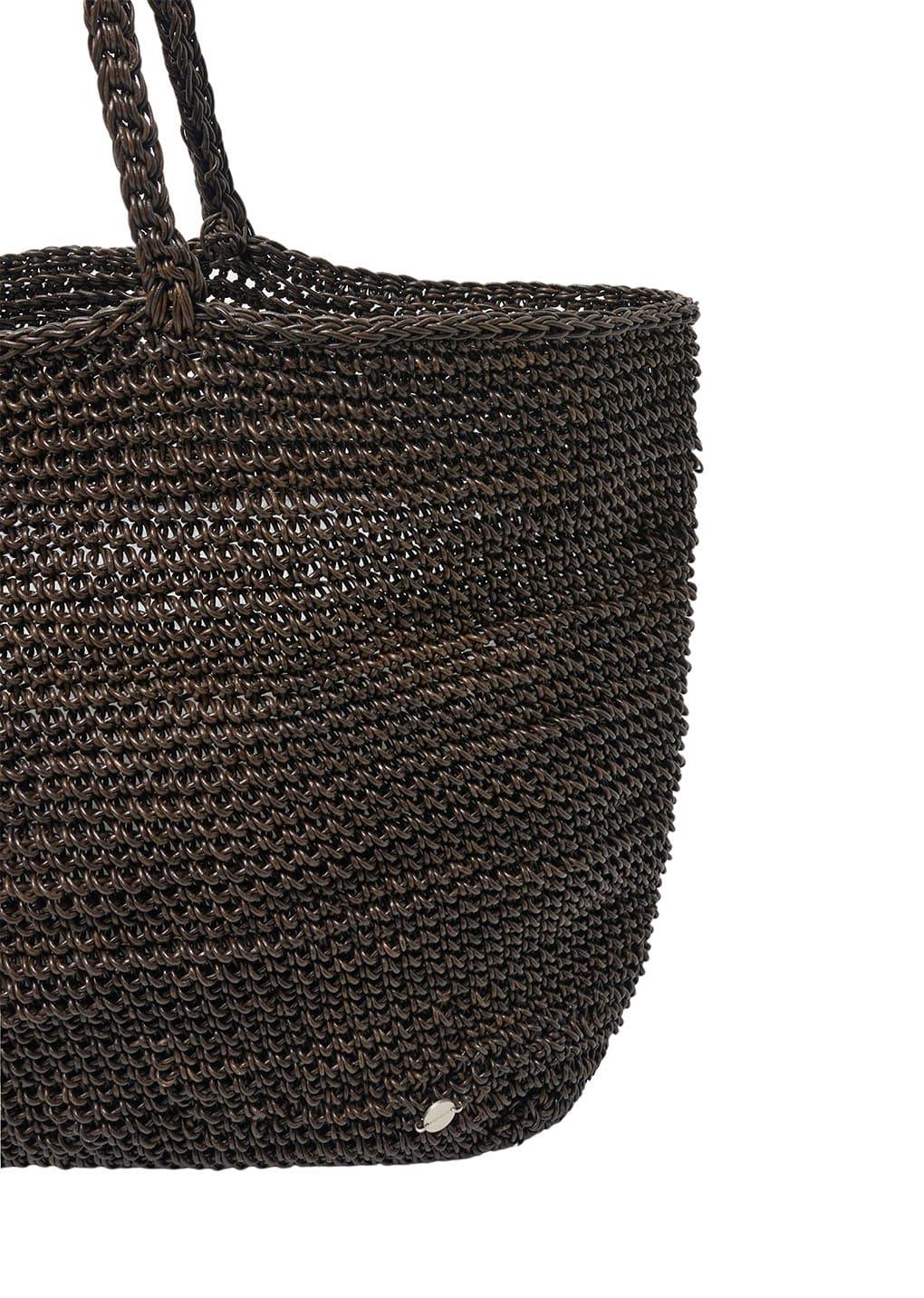 large handmade leather net bag, brown
