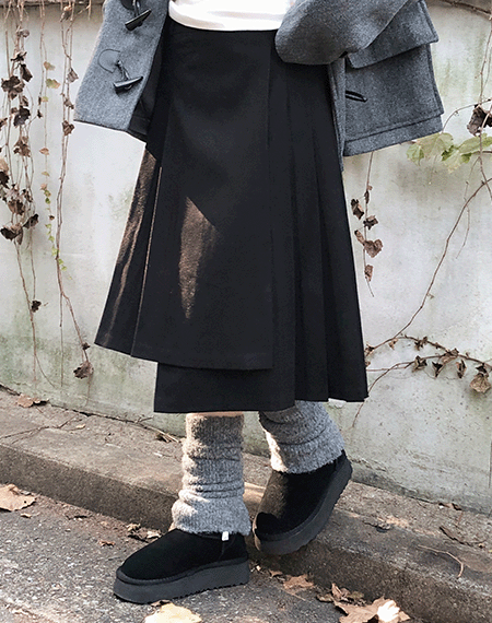 빈블 [뒷밴딩/3color] 미글렛 언발 플리츠 미디 스커트