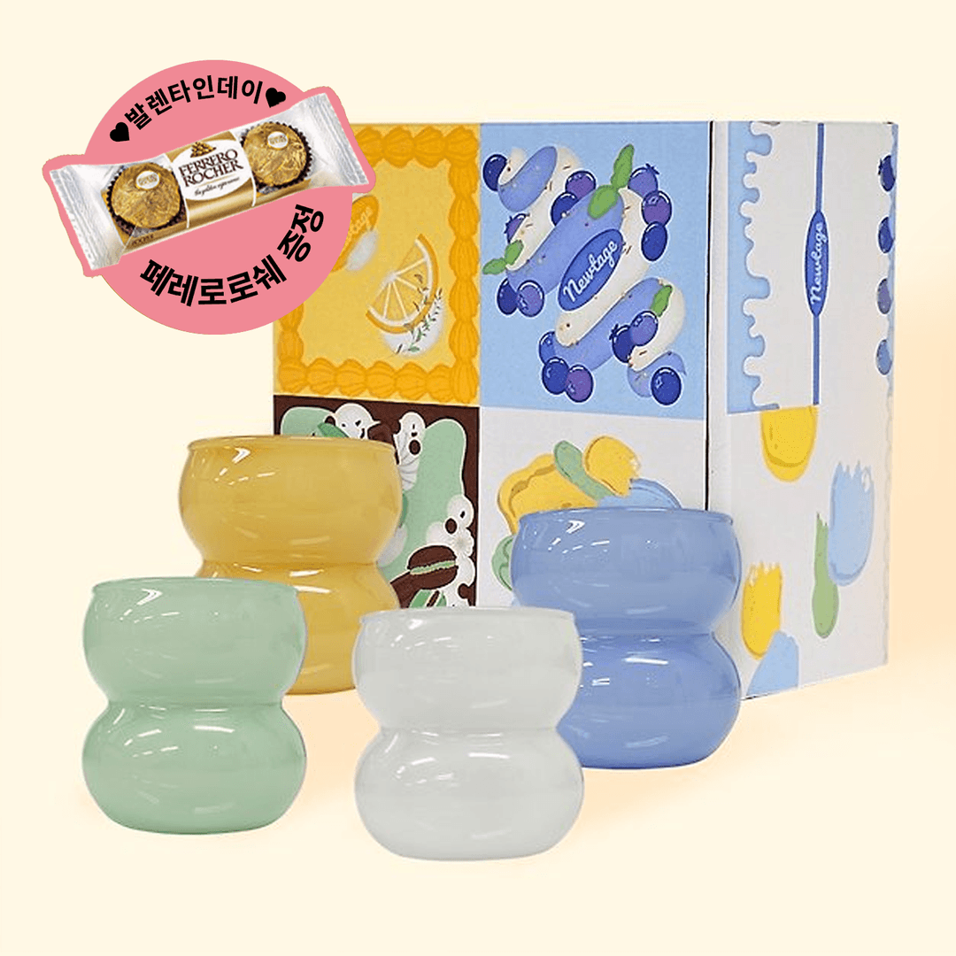 [+초콜릿 증정] 뉴티지 밀크글라스 예쁜 술잔 선물 세트 (소주잔4P/맥주잔2P 2type)