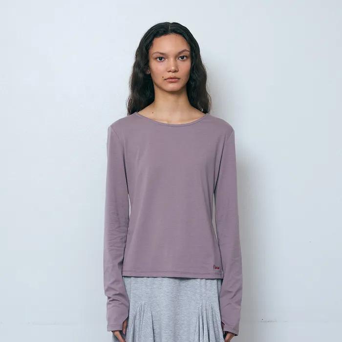 [3차] 사이드 슬릿 롱 슬리브 탑_미드 그레이