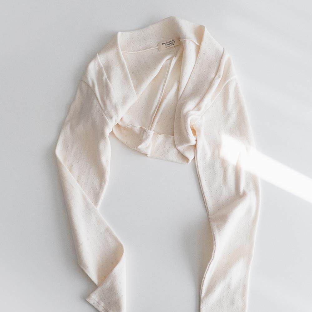 Eyelet Loose-Fit 발레 볼레로 슈러그 커버업 크롭탑 워머