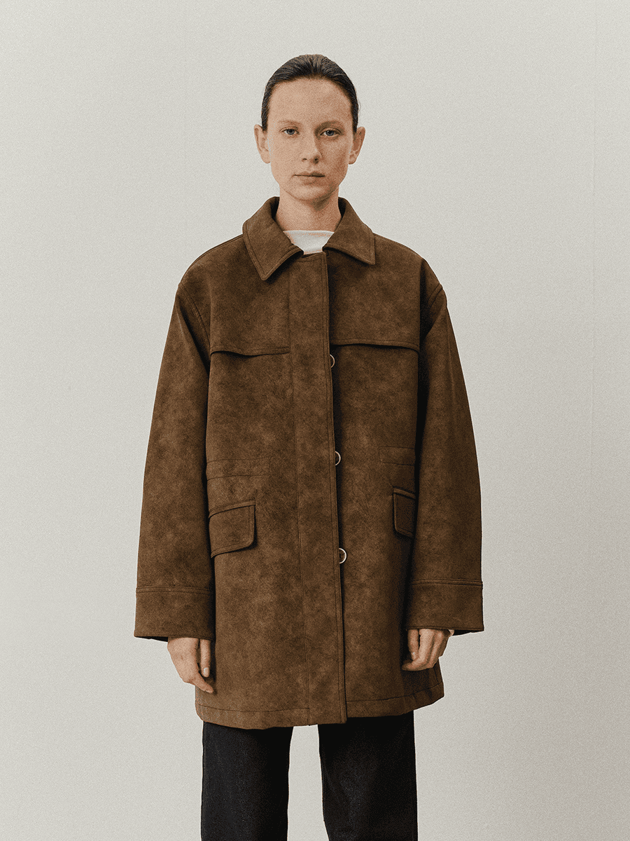 TVF WET LEATHER HALF COAT_BROWN