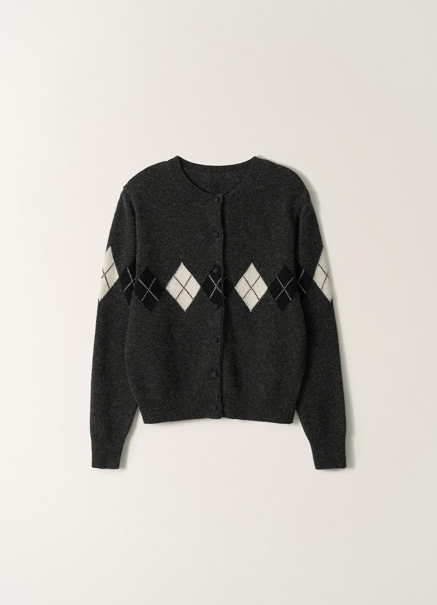 2ND / Heritage Argyle Knit Cardigan (Dark Gray)