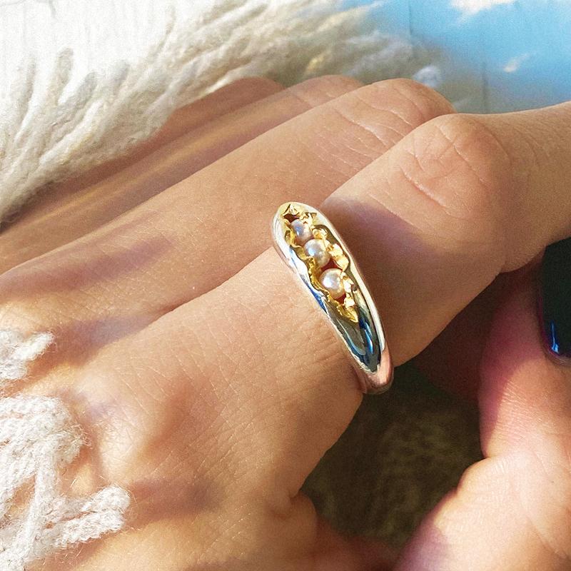 HIDDEN PEARL _SLIM 실버 골드 콤비 진주 반지