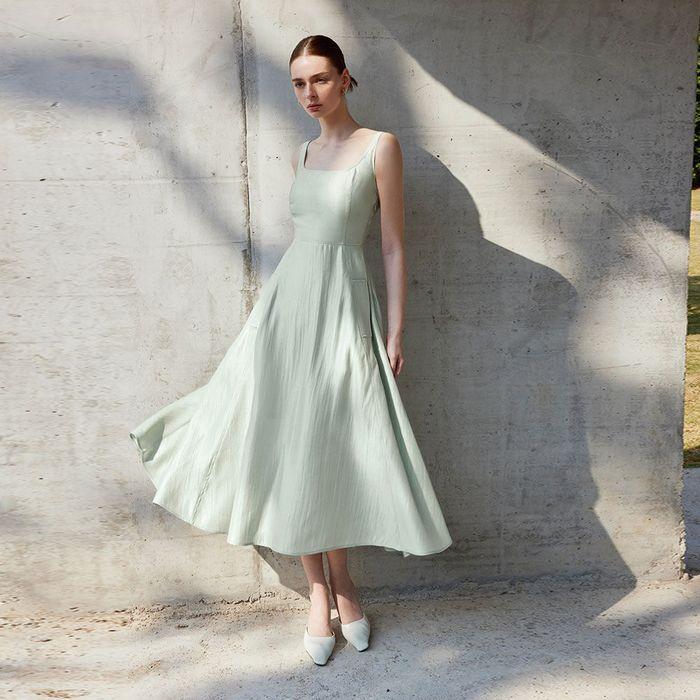 YY_Sleeveless suspenders midi dress