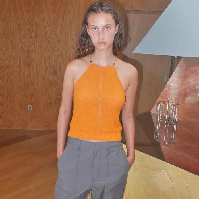 DRAWSTRING HALTER NECK TOP - ORANGE