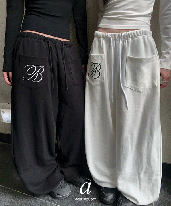 애니원모어 [MADE/자수 레터링🧵] 키린 am 레터링 스트링 와이드 트레이닝 팬츠 (3color)