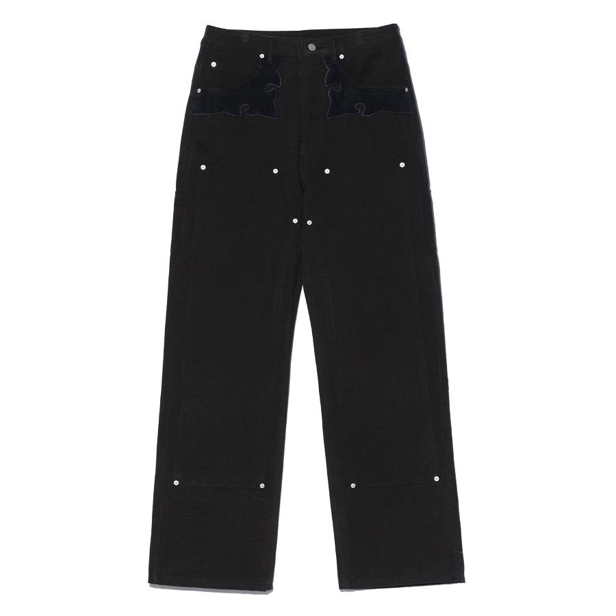 POCKET EMBROIDERED DOUBLE KNEE PANTS (BLACK)
