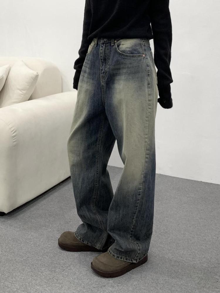 빈티지 사이드 워싱 진청 와이드 데님 팬츠