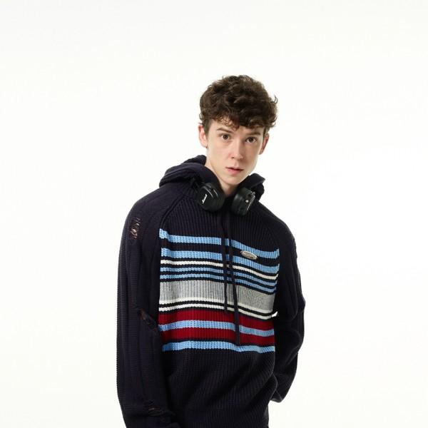 Knitted Striped Hoodie Sweater