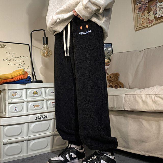 이모티콘 양털 트레이닝 밴딩 팬츠