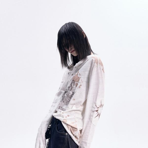 white ink direct printing washed long-sleeved T-shirt