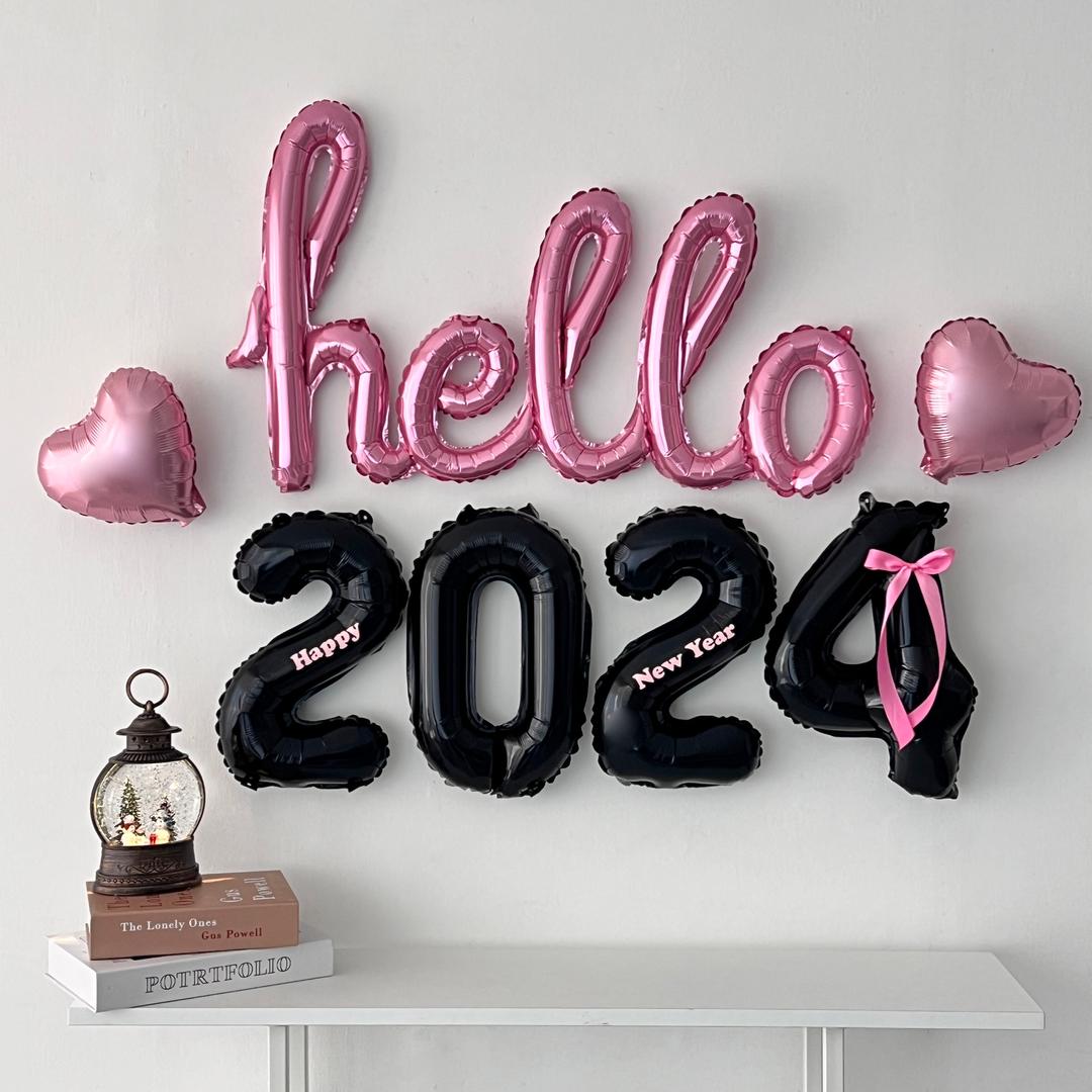 2024 숫자 하트 풍선 신년 가랜드 연말 파티 용품 이벤트 장식 세트