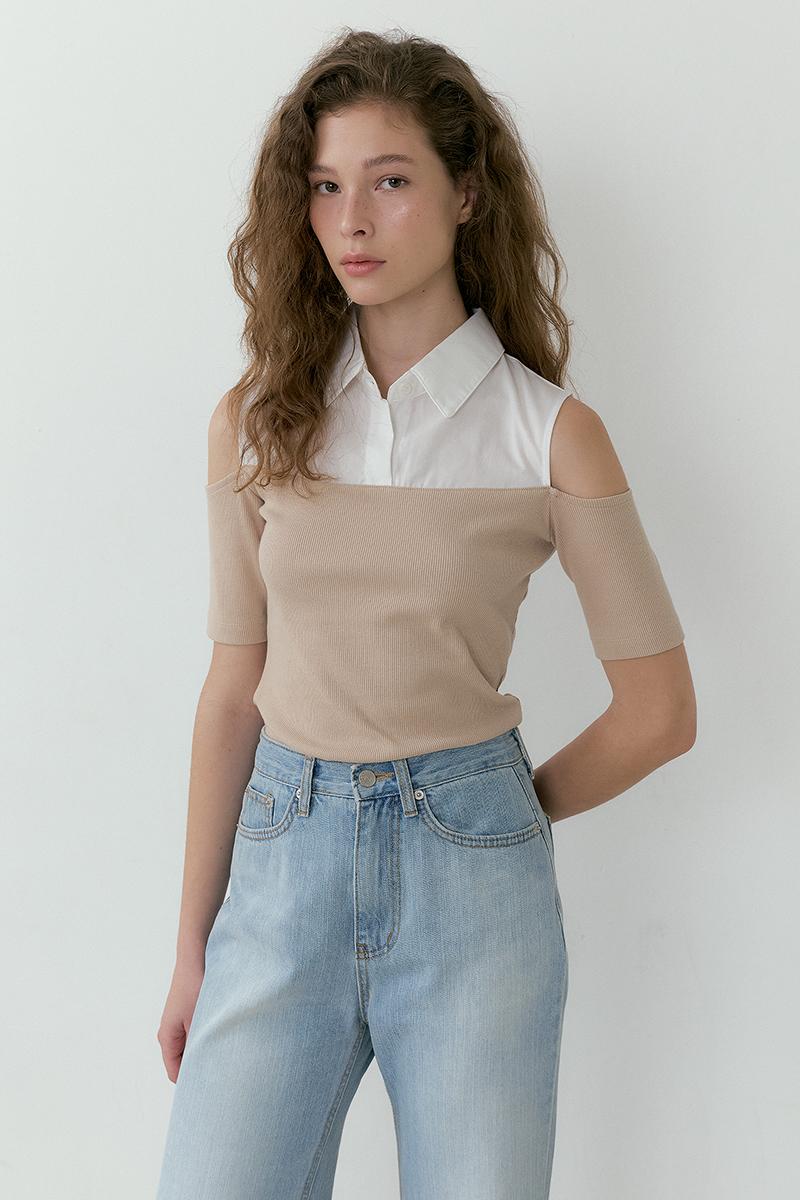 Off-Shoulder Shirt Top (beige)