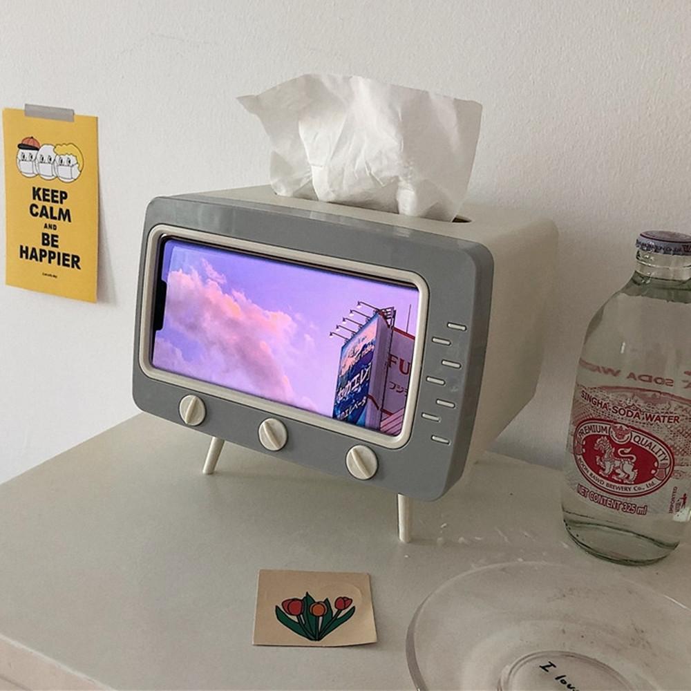 레트로 티비 티슈 케이스 핸드폰 거치대