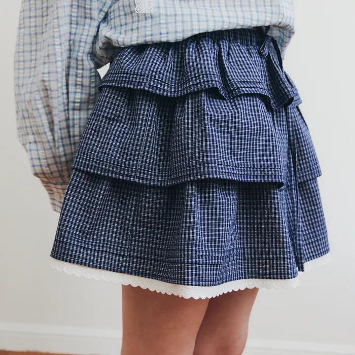 CHECK CANCAN RUFFLE MINI SKIRT_NAVY