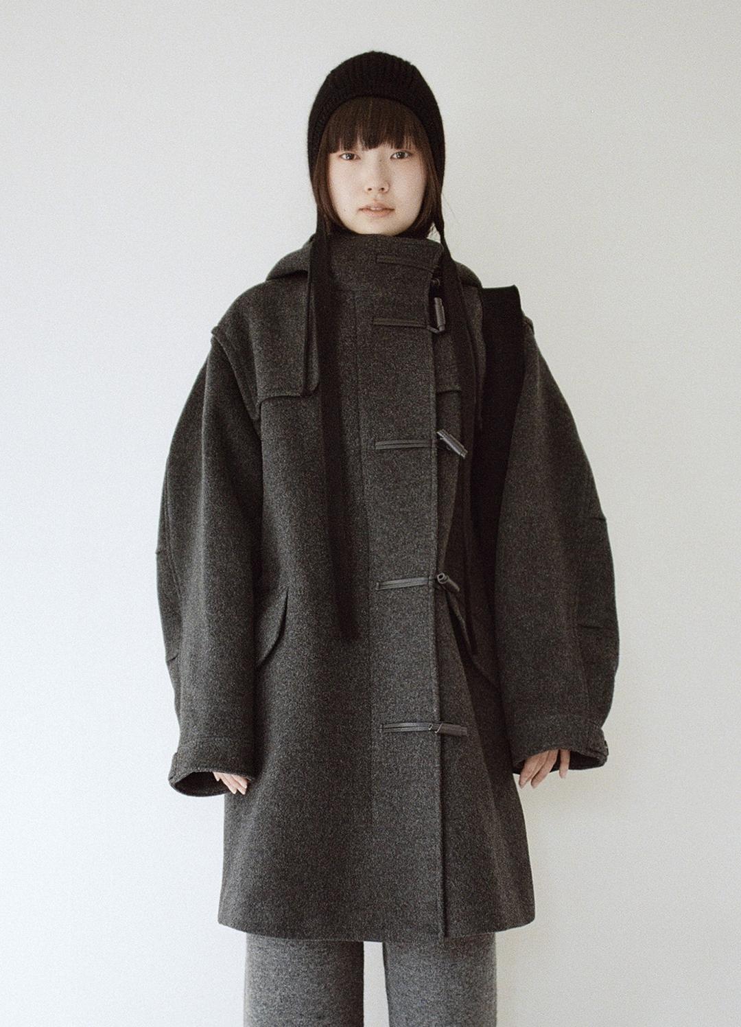Hooded Wool Duffle Coat / Charcoal