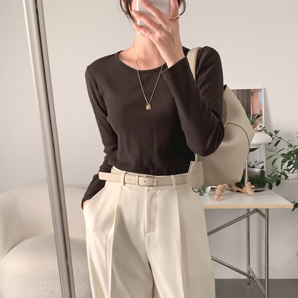 (자체제작) 브리드 U넥 골지 긴팔 티셔츠 (브라운)