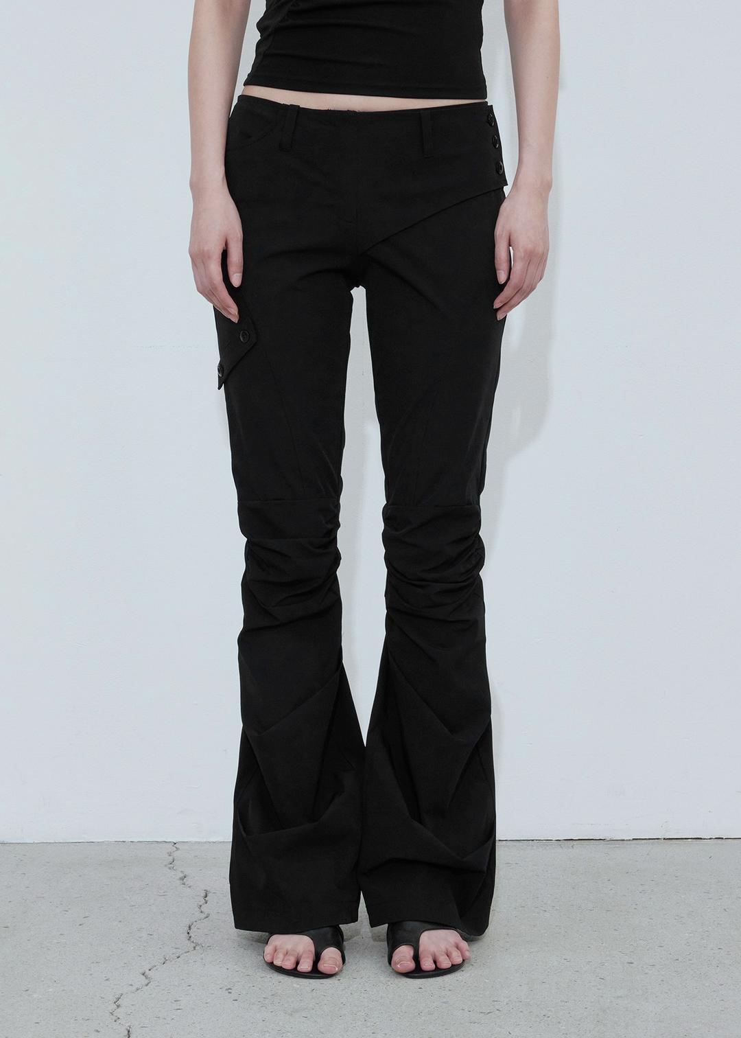 [2ND] KNEE SHIRRING BOOTCUT PANTS, BLACK