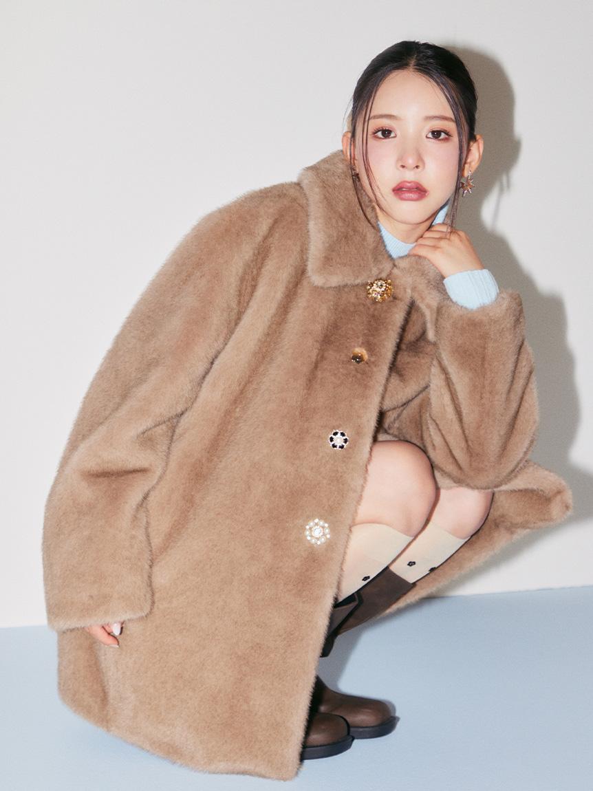 【LILY BROWN×MARY QUANT】ビジューボタンミドルファーコート