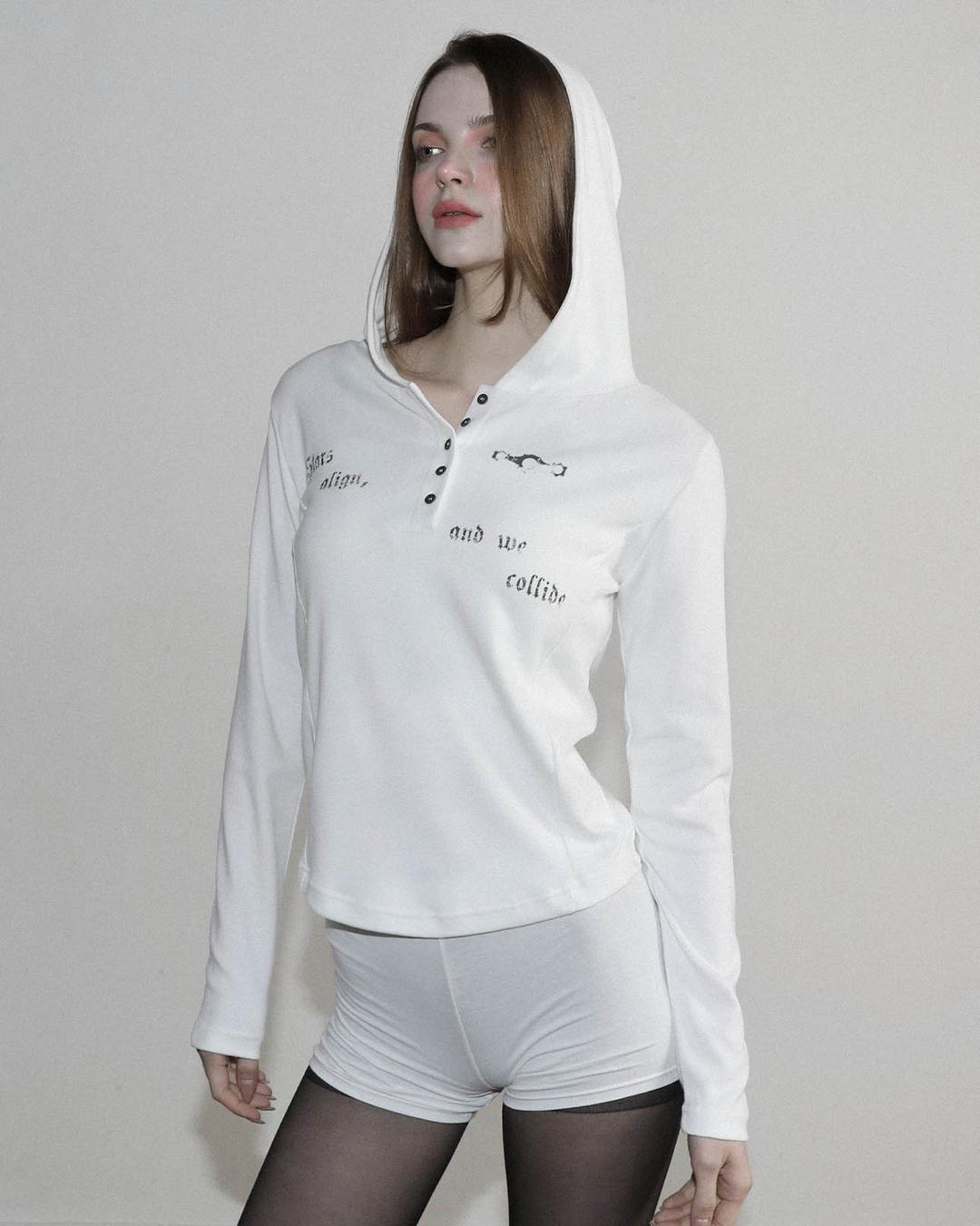 Stars Slim Fit Hooded Long Sleeve White