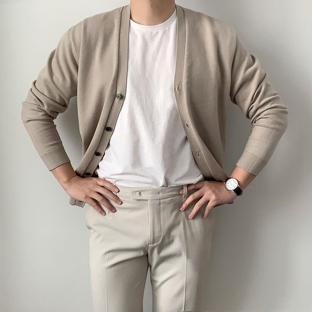 남자 워셔블 오버핏 정장 가을 베이지 니트 가디건