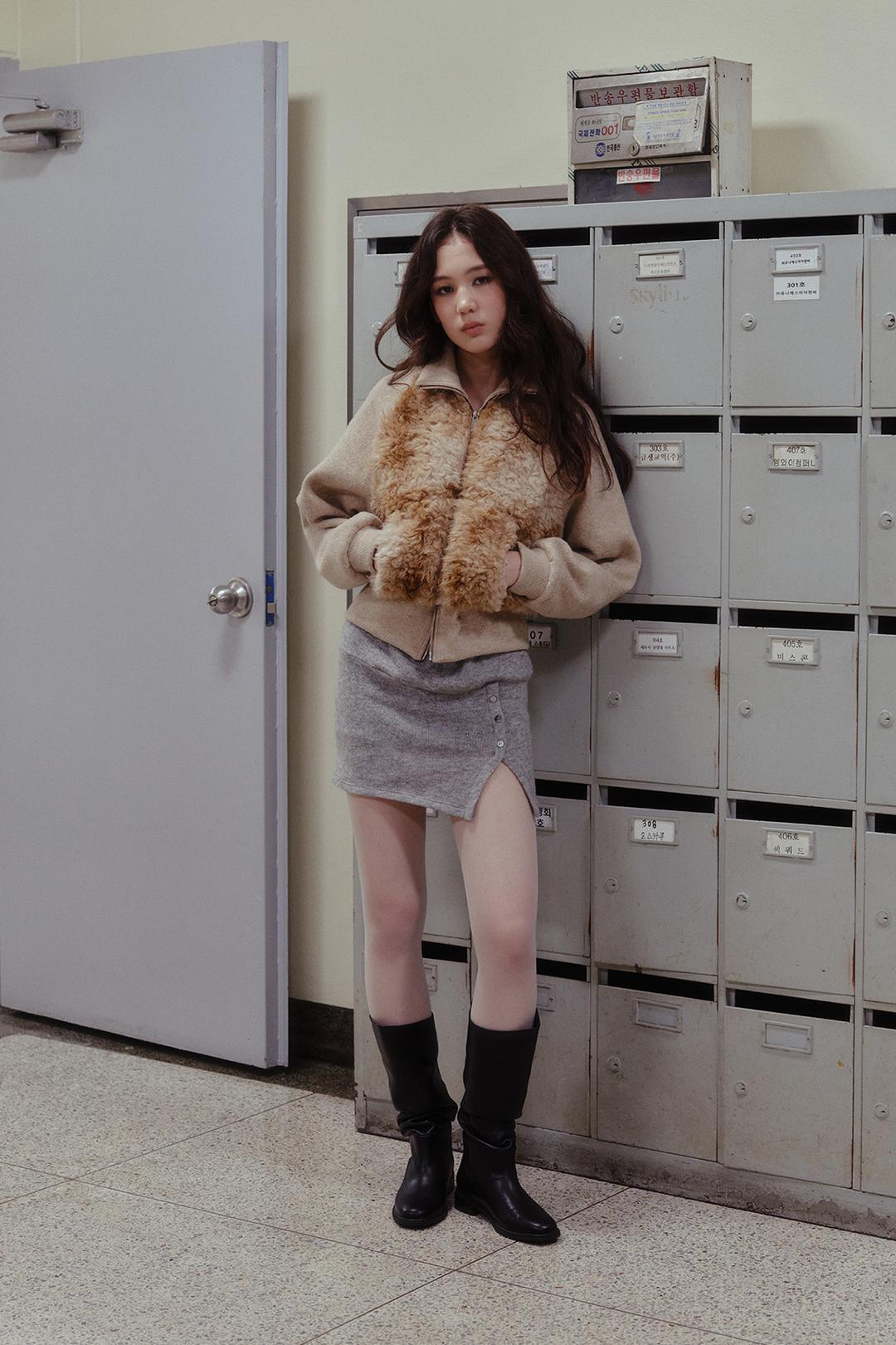 FUR KNIT MIXED JUMPER - BEIGE