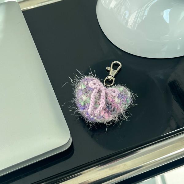 heart ribbon keyring - Purple Green