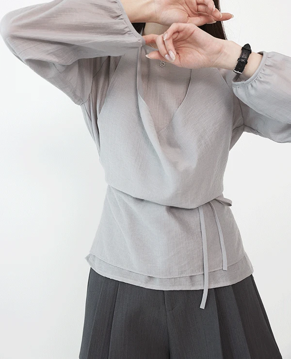 세더 홀터넥나시 블라우스 세트 (3color)