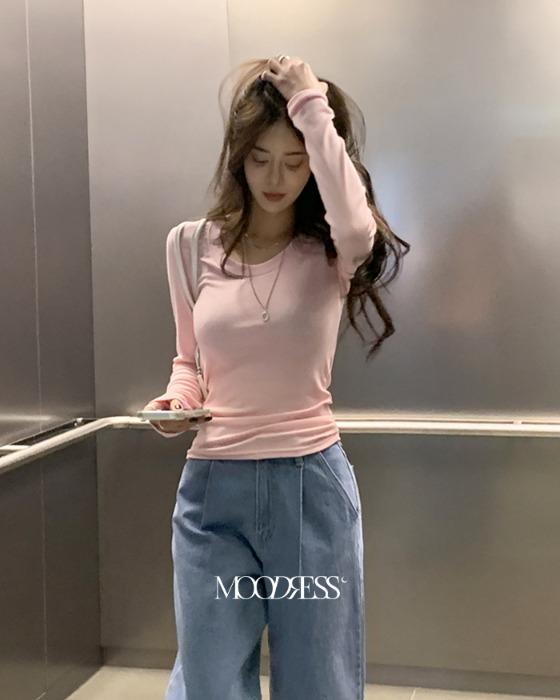 [MOODRESS] 도브 골지 유넥 티셔츠(Tee)