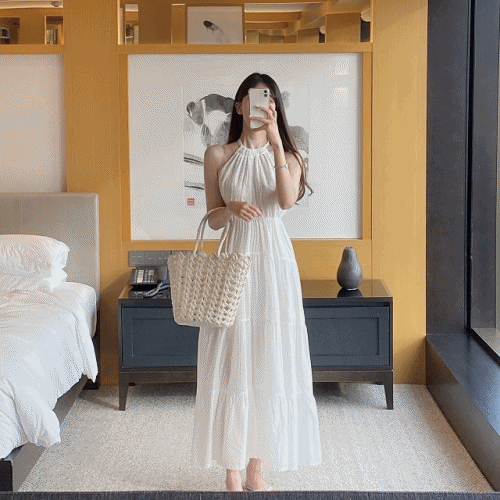 [당일출고] 비치 홀터넥 롱 원피스