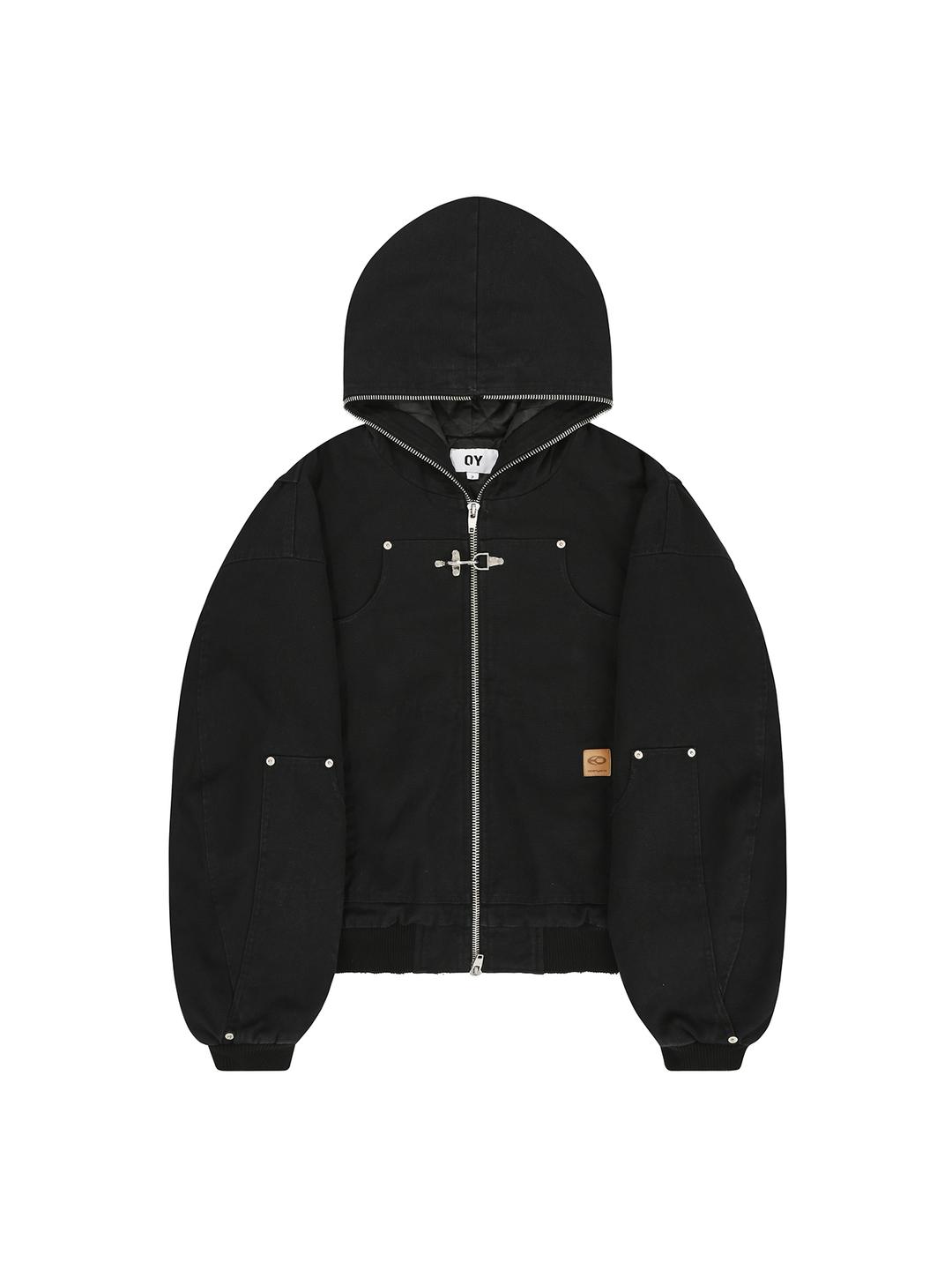 DUMP WORK HOODED JACKET - WASHED BLACK