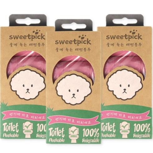 스윗픽 강아지용 변기에 버리는 풉백 똥츄 배변봉투, 핑크, 4개입, 3개 - 배변용품 | 쿠팡