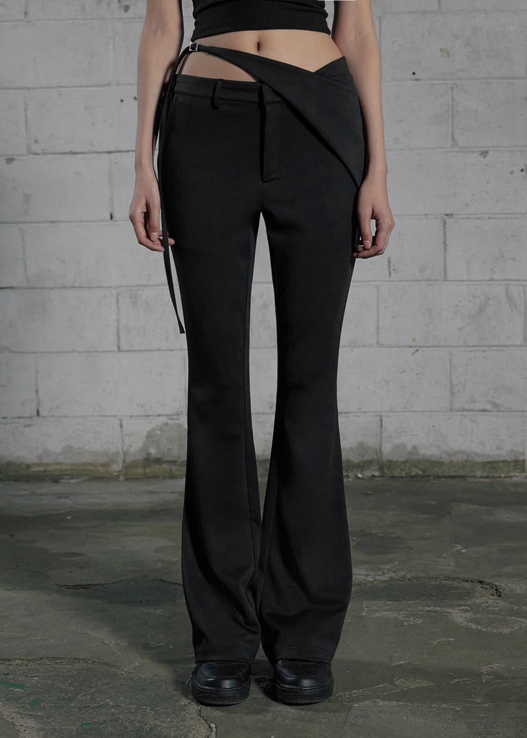 [BOHEMSEO] WAIST BELTED BOOTS CUT PANTS | 후루츠패밀리