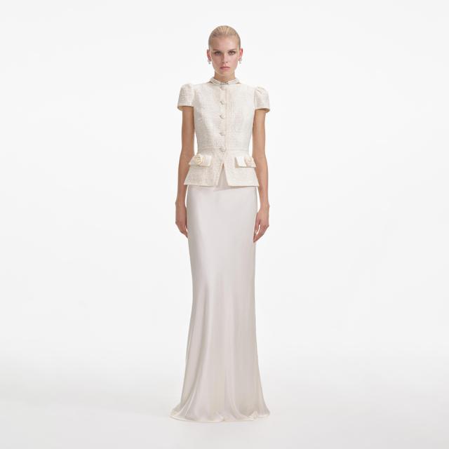 Cream Boucle Bow Detail Maxi Dress - UK 4