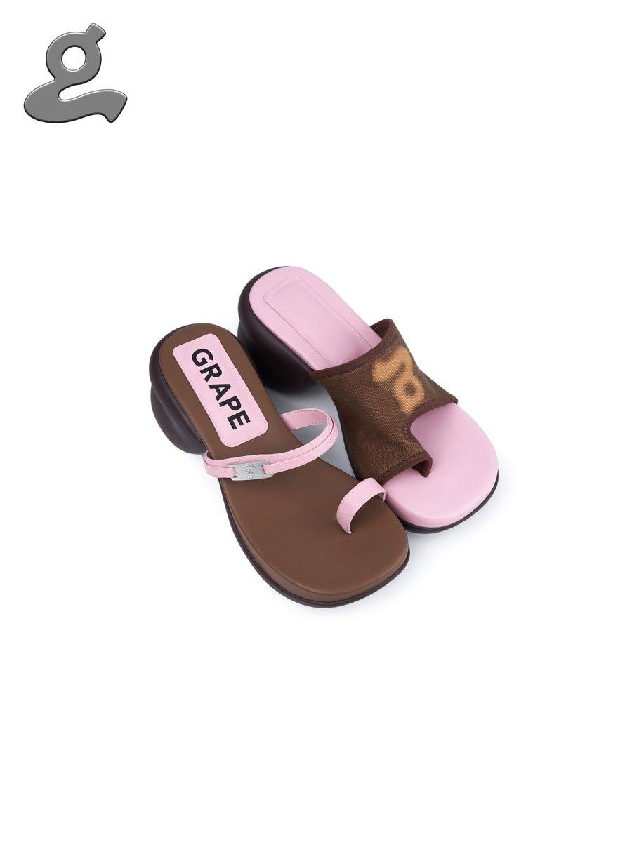 Pink/Brown Asymmetric Split-toe Sandal