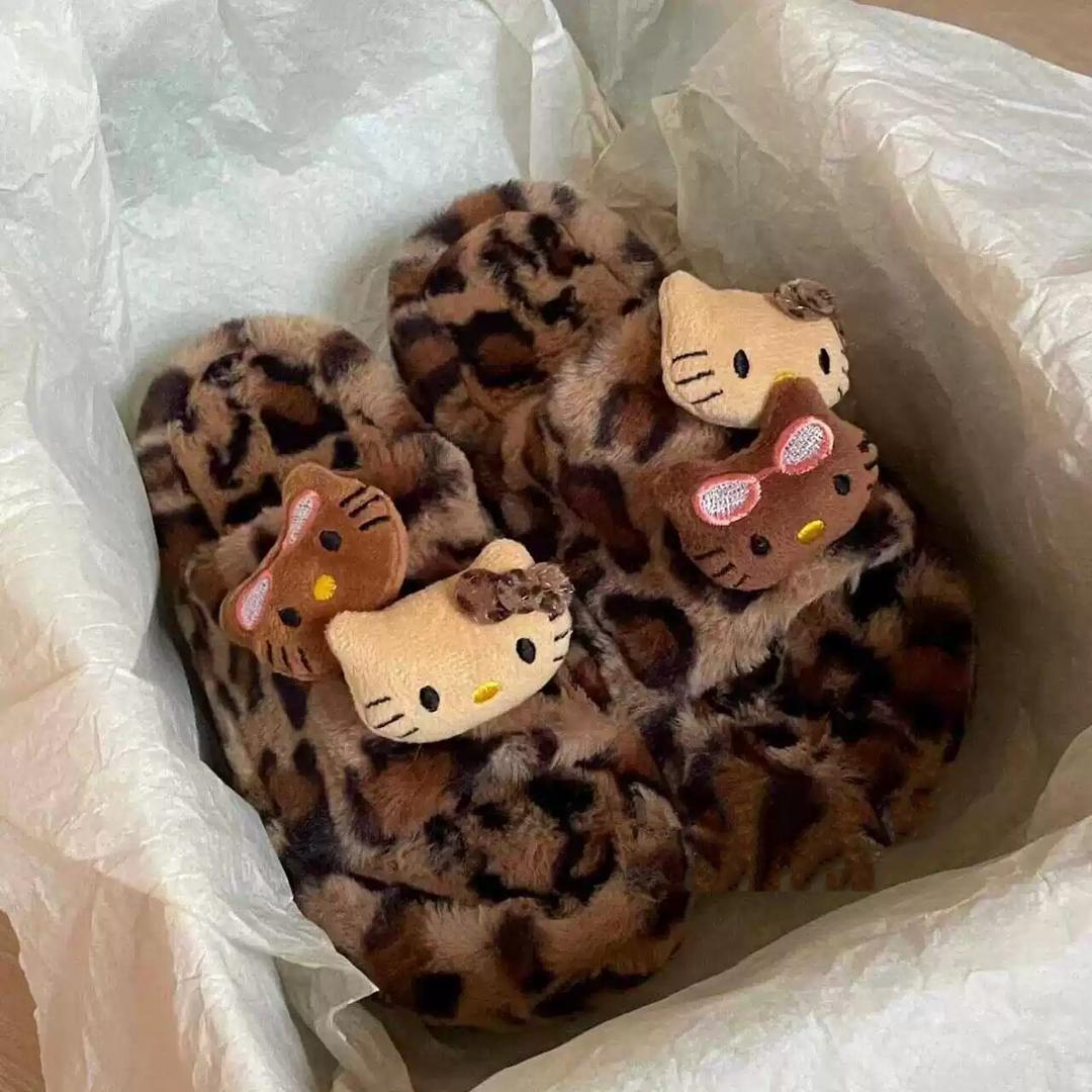 레오파드 키티 겨울 가을 슬리퍼