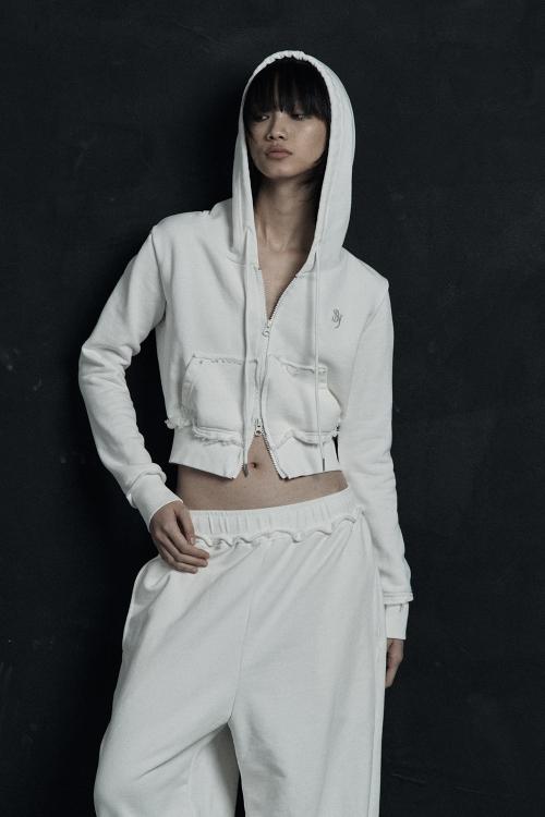 SNJ CUT-OFF CROP ZIP UP WHITE