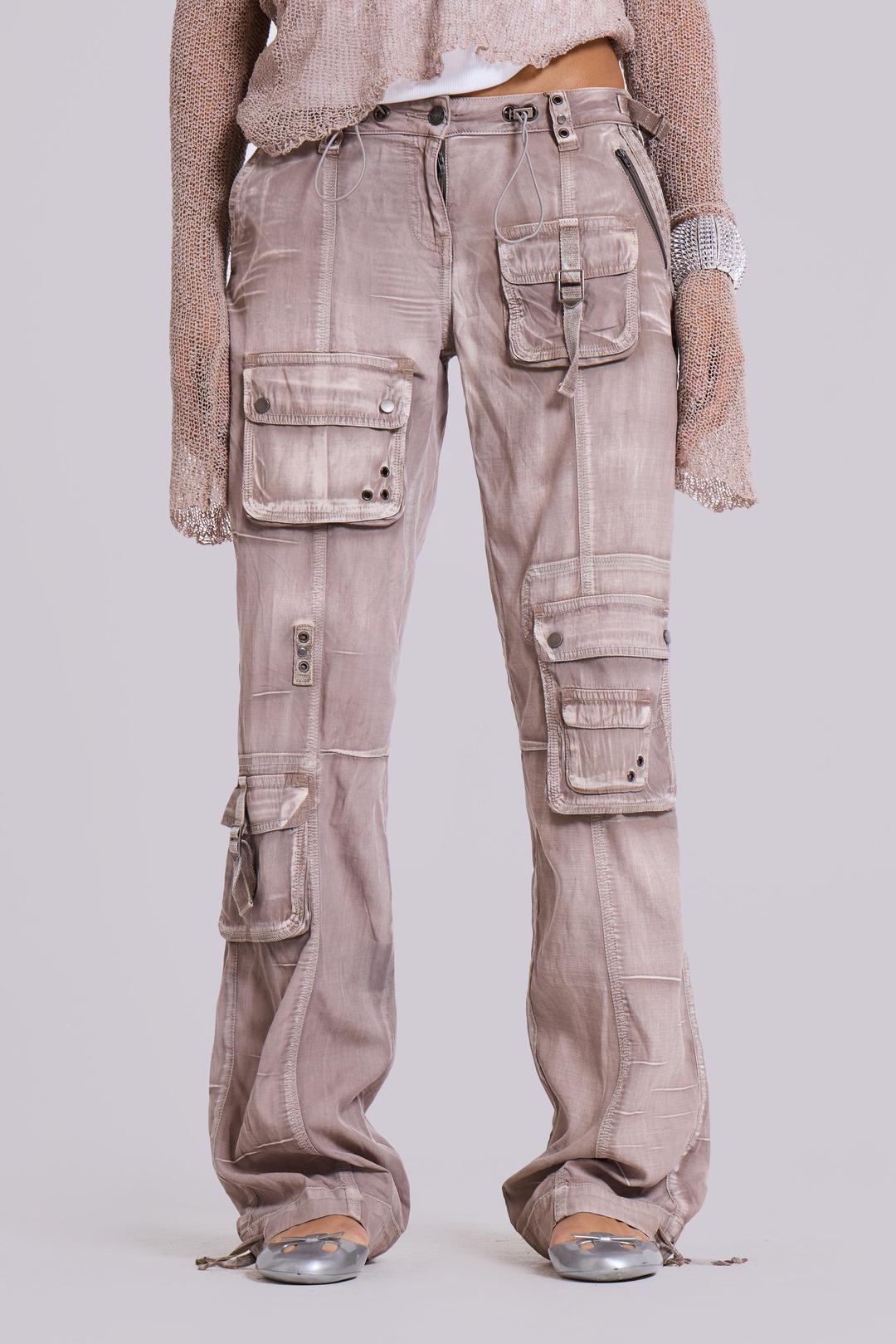 Ara Low-Rise Washed Cargo Trousers - XS / Grey