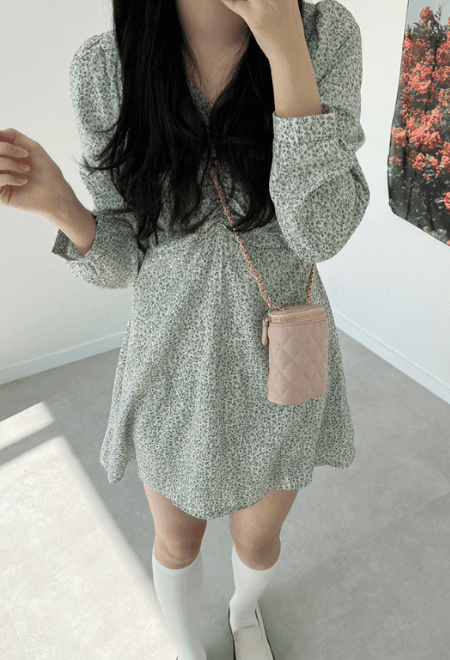 스프링 브이넥 셔링 미디 원피스 (3color)