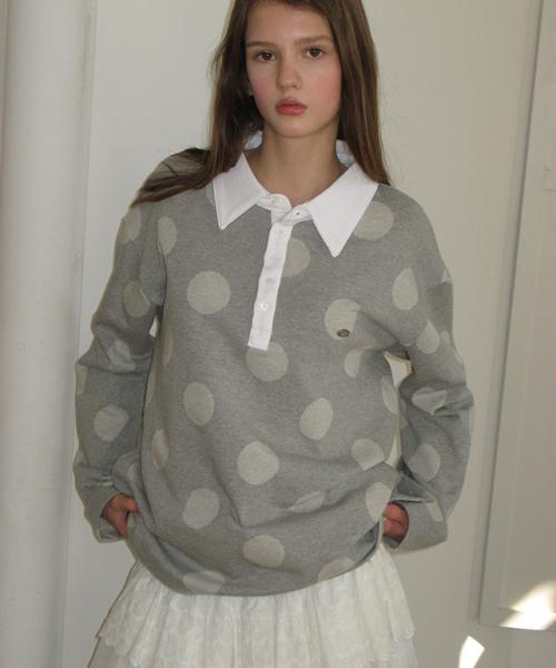 BIG DOT RUGBY HENRYNECK COLLAR T SHIRT GREY