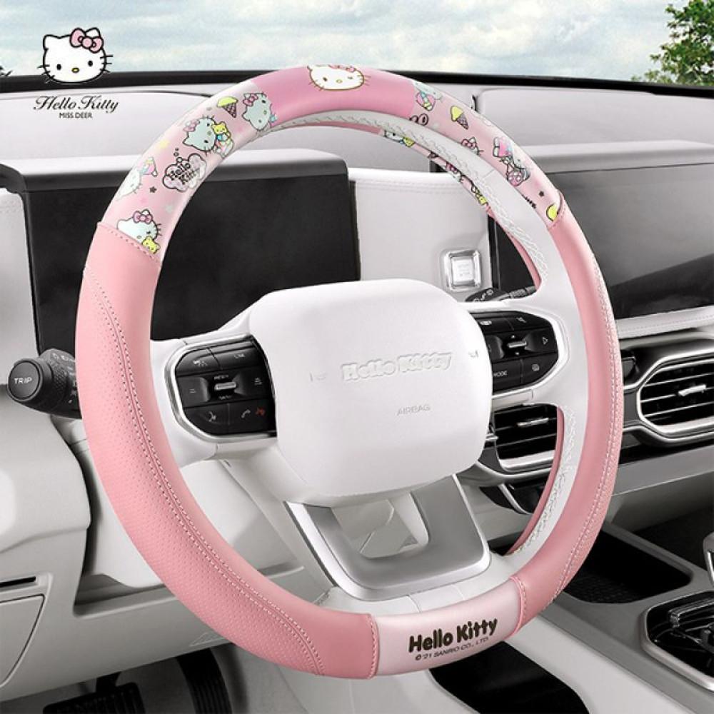 헬로키티 차량 가죽 핸들커버 사계절 통풍 논슬립 귀여운 캐릭터 여성 자동차꾸미기 인테리어