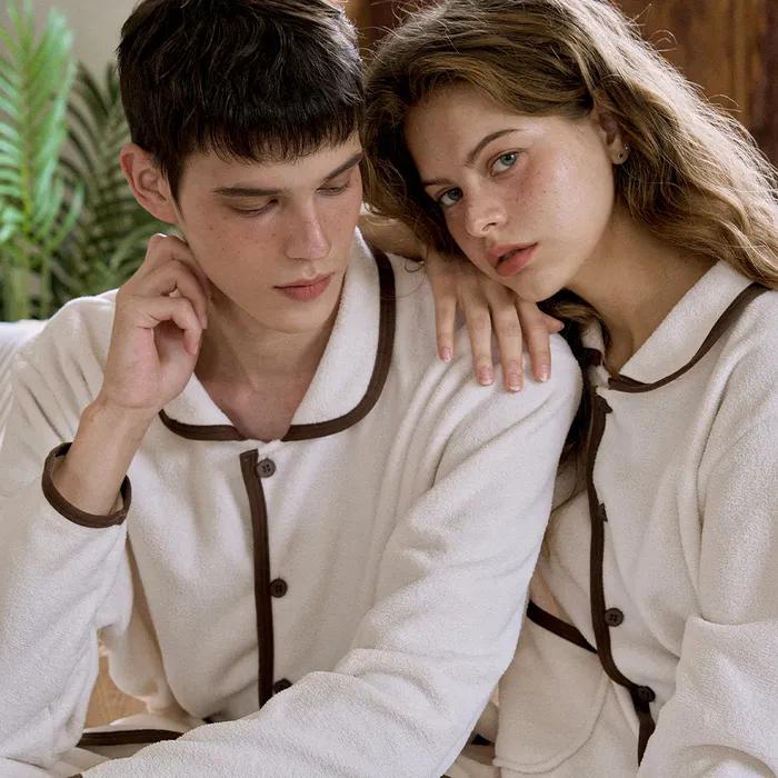 플러피 퓨어 긴팔 커플 수면 잠옷 세트_크림