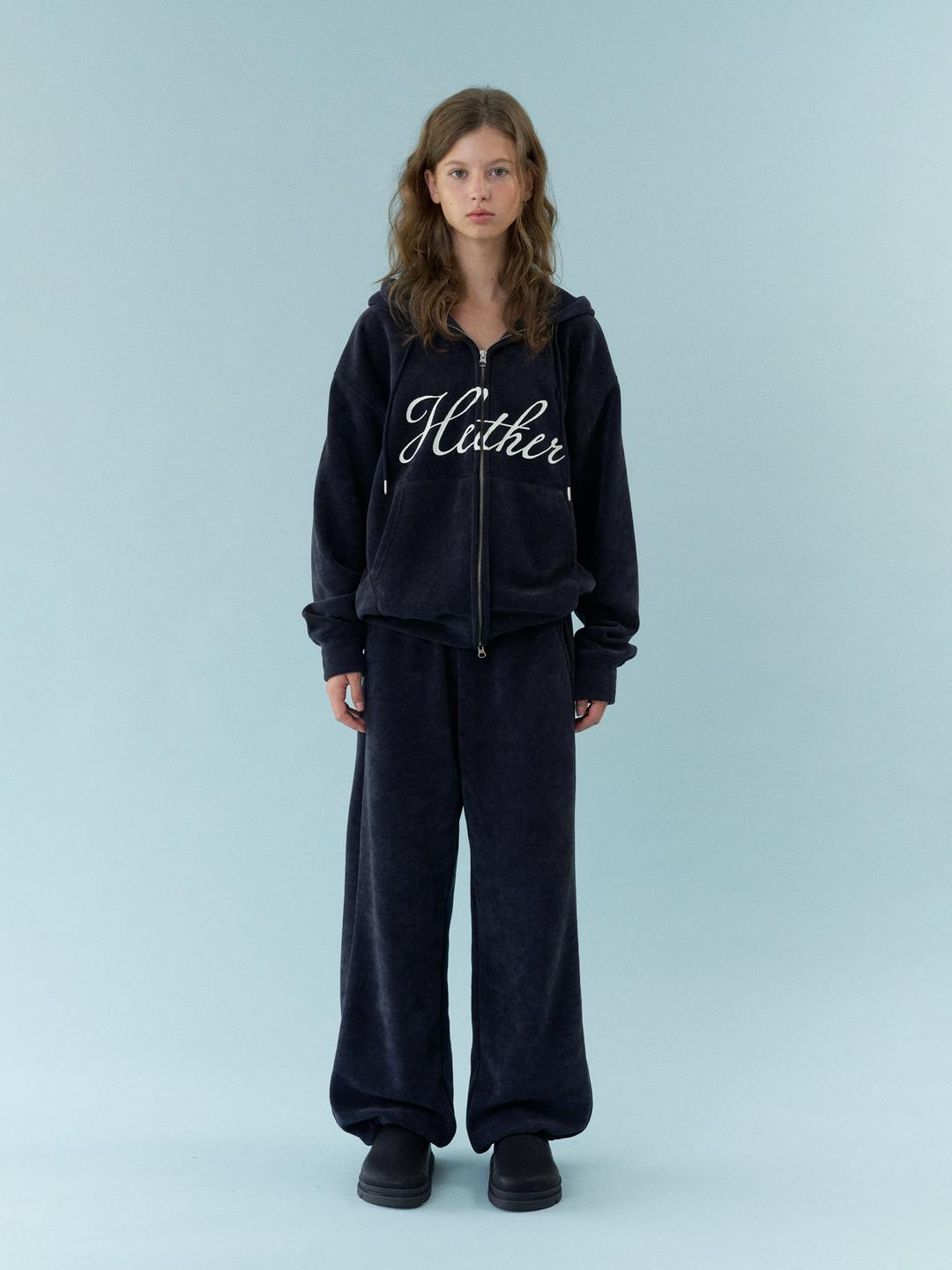 hether boa hoodie zip-up (navy)