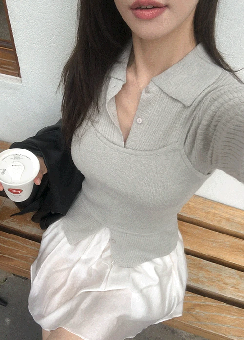 [나시set/데이트룩] 포그 니트 가디건 세트 (2colors) new