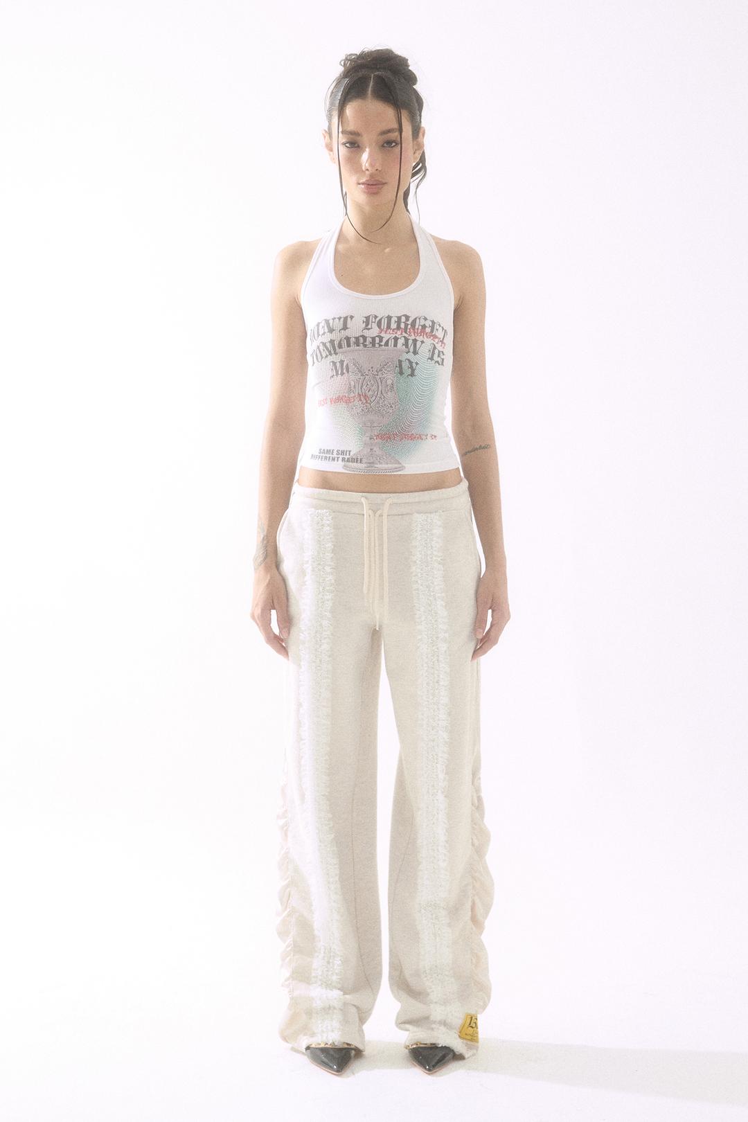 Lace Shirring Sweatpants Oatmeal