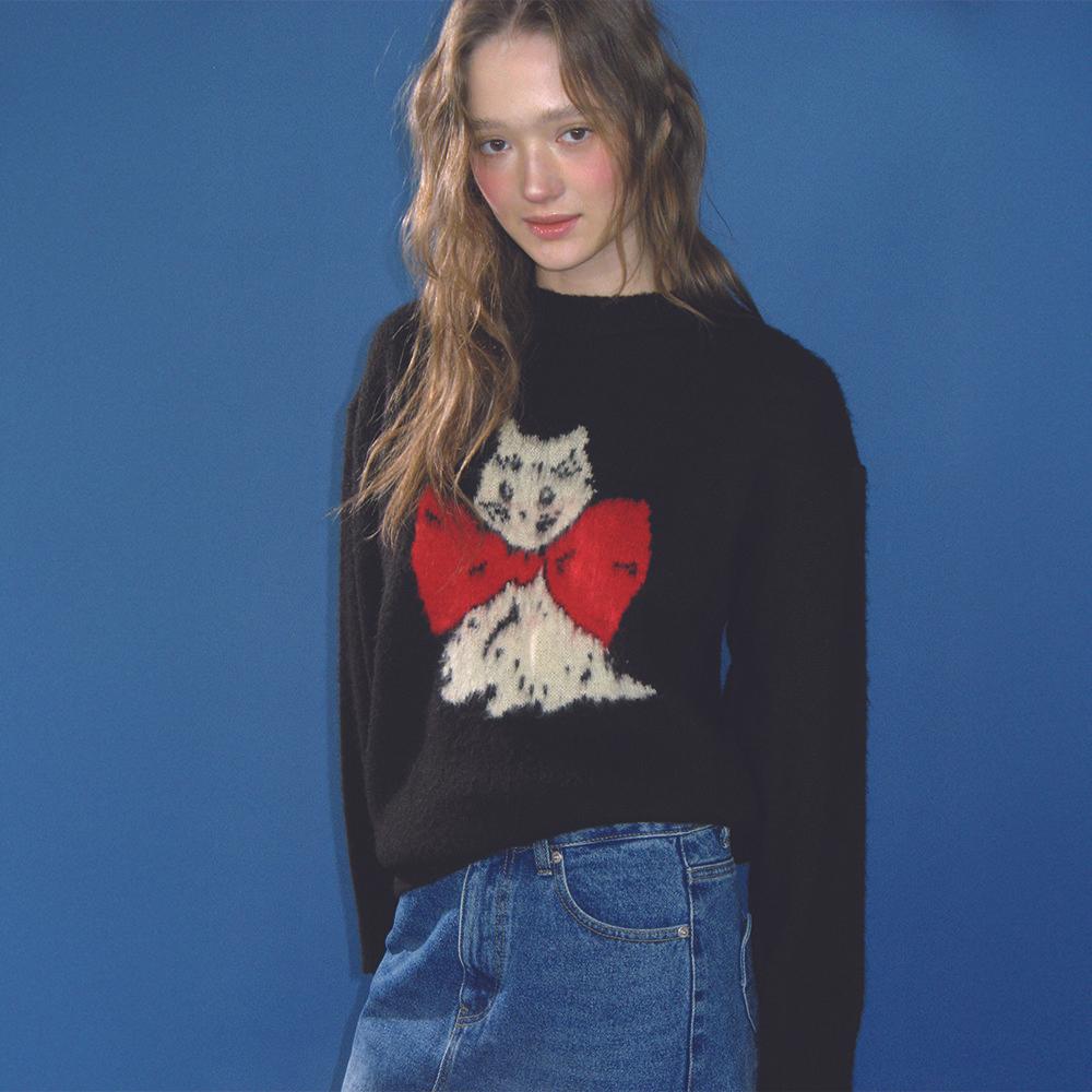 [12/23 순차배송] RIBBON CAT MOHAIR PULLOVER KNIT BLACK