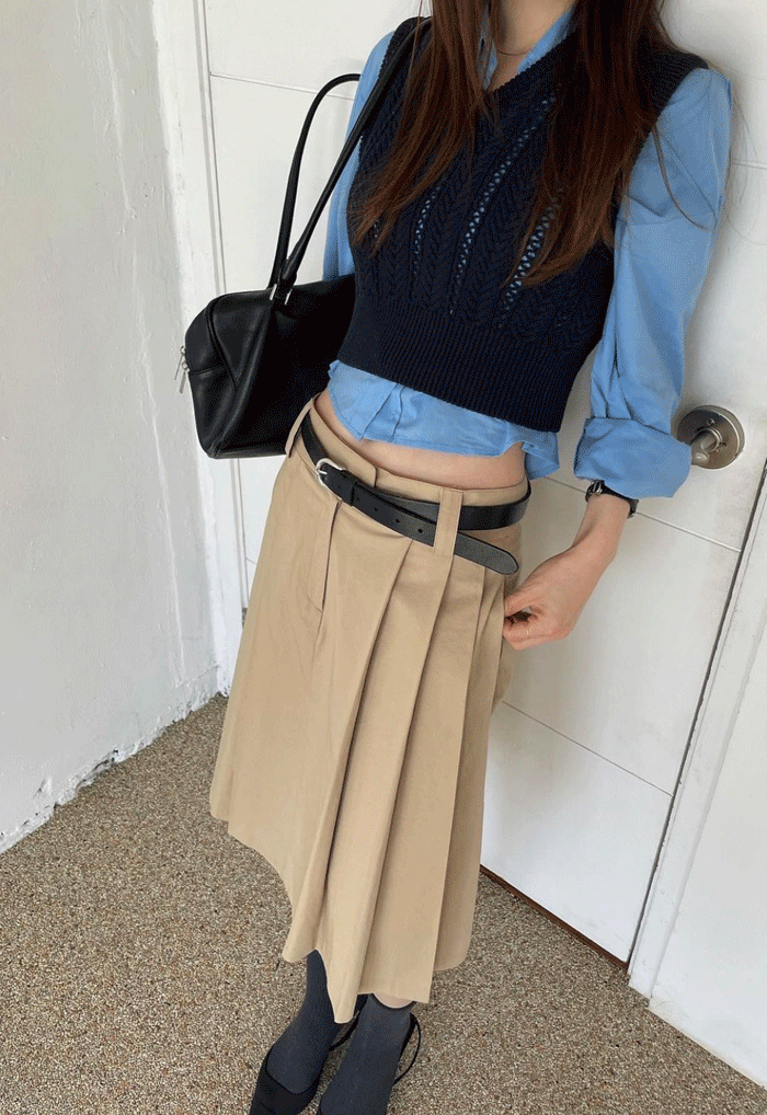 pleats low midi skirt