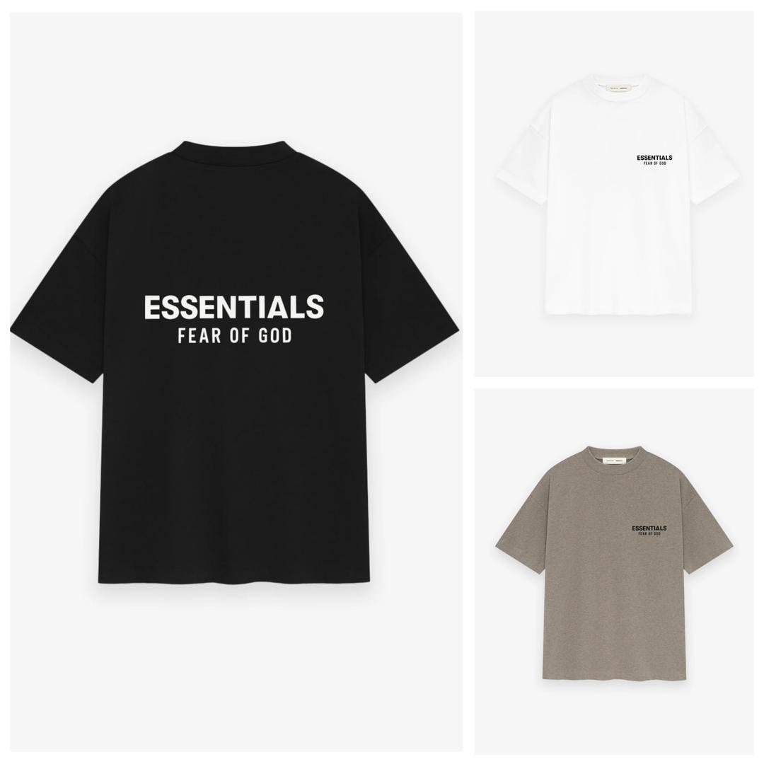 피오갓 에센셜 클래식 반팔 티 로고 티셔츠 제트 블랙 홈스테드 헤더 화이트